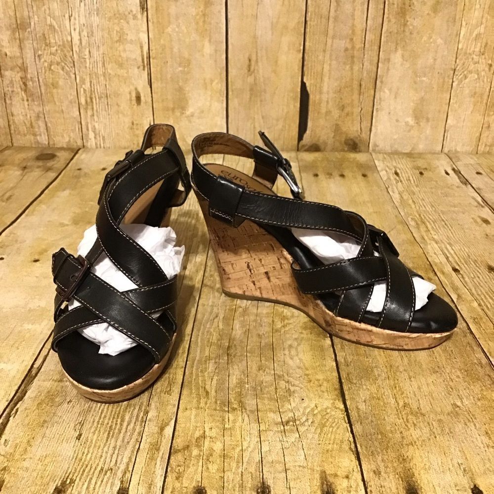 Euro Soft‎ by Sofft Black Leather Wedges 6M